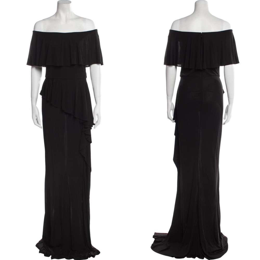 Rickie Freeman Teri Jon Jersey Knit Evening Gown Sz 16 In Black NWT